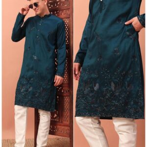 grand utsav silk embroided fully stitch mens kurta in wholesale surat