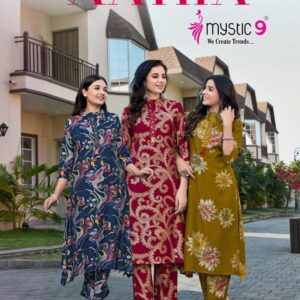 mystic9 aaira series 1001 to 1010 vertican foil print fully stitch co-ord set in wholesale surat