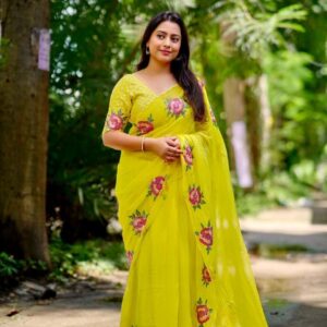 pr kc 526 elegnace organza rose sequence work best sarees in wholesale surat