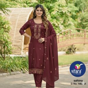 vitara fashion sahina 1467 C to H crunchy silk fully stitch combo suit in wholesale surat